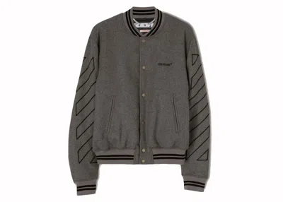 Pre-owned Off-white Men's Offwhite Diag Outline Wool Varsity Jacket In Grey In Gray