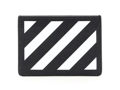 Pre-owned Off-white Men's Offwhite Diag Print (2 Card Slot) Card Holder In Black
