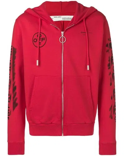 Pre-owned Off-white Men's Offwhite Diag Stencil Zip Up Hoodie In Red/black