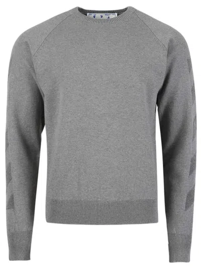 Pre-owned Off-white Men's Offwhite Diag Sweat It Knit Crewneck Sweatshirt In Grey