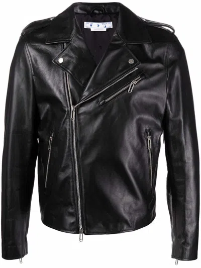 Pre-owned Off-white Men's Offwhite Diag Tab Biker Jacket In Black