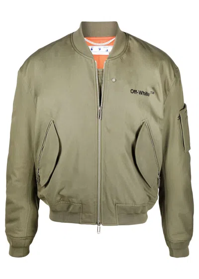 Pre-owned Off-white Men's Offwhite Diagstripe Bomber Jacket In Army Green/black In Multi