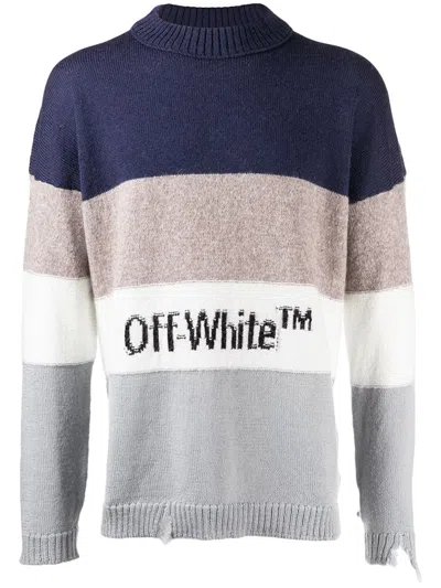 Pre-owned Off-white Men's Offwhite Distressed Striped Sweater In Blue/black