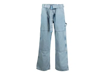 Pre-owned Off-white Men's Offwhite Double Over Belted Wideleg Denim Jeans In Medium Blue