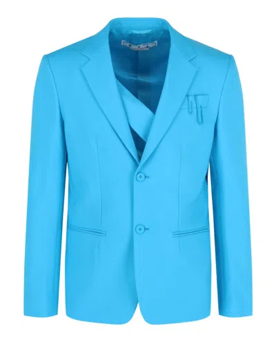 Pre-owned Off-white Men's Offwhite Double Pap 2butt Drill Blazer In Blue
