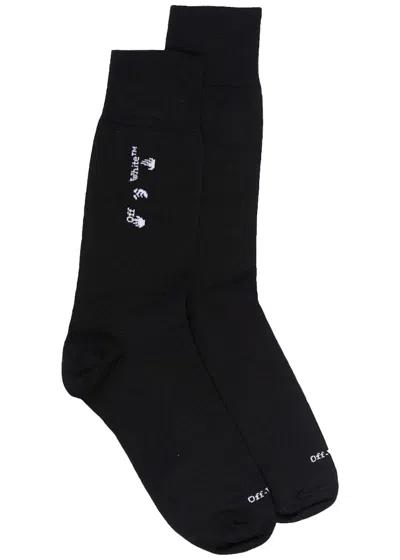 Pre-owned Off-white Men's Offwhite Drowning Man Logo Socks In Black White