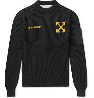 Pre-owned Off-white Men's Offwhite Flamed Bart Knit Sweater In Black
