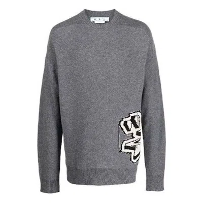 Pre-owned Off-white Men's Offwhite Graffiti Chunky Knit Crewneck Sweatshirt Sweater In Grey