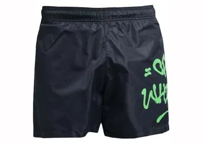 Pre-owned Off-white Men's Offwhite Graffiti Logo Swim Shorts In Black/green In Multi