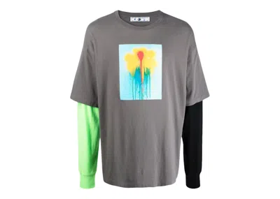 Pre-owned Off-white Men's Offwhite Graphic Print Layered Longsleeve Shirtin Grey