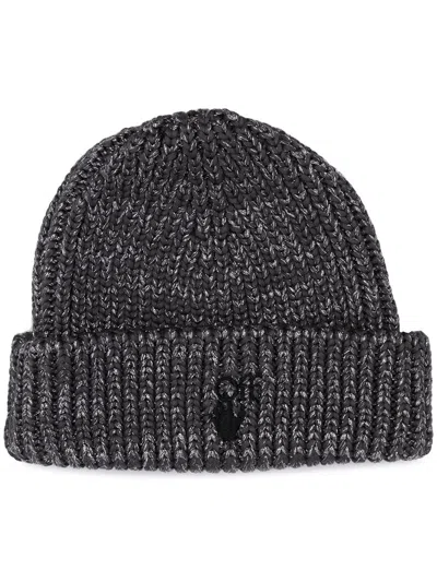 Pre-owned Off-white Men's Offwhite Hand Embroidered Ribbed Beanie In Grey/black In Multi