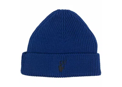 Pre-owned Off-white Men's Offwhite Hand Off Ribbed Knit Wool Beanie In Blue/black