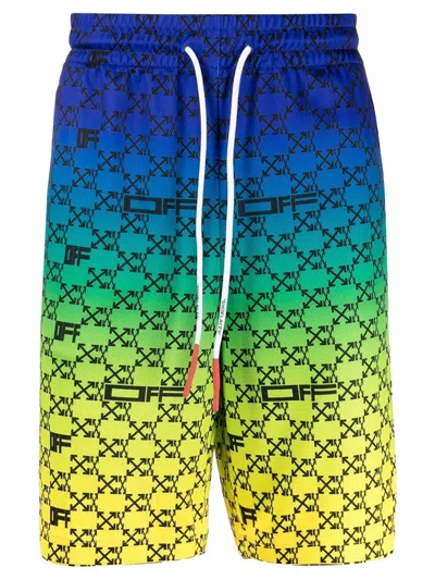 Pre-owned Off-white Men's Offwhite Iridescent All Over Arrows Monogram Shorts In Blue/yellow/black In Multi