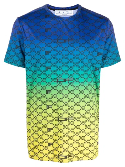 Pre-owned Off-white Men's Offwhite Iridescent All Over Arrows Monogram T-shirt In Blue/yellow/black In Multi