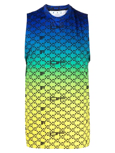 Pre-owned Off-white Men's Offwhite Iridescent All Over Arrows Monogram Tank Top In Blue/yellow/black In Multi