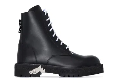 Pre-owned Off-white Men's Offwhite Lace Up Combat Boots Leather Sneakers In Black