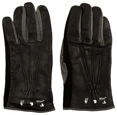 Pre-owned Off-white Men's Offwhite Leather Pivot Gloves In Black