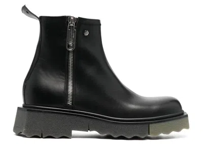 Pre-owned Off-white Men's Offwhite Leather Sponge Zip Boot Sneakers In Black/army