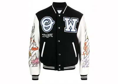 Pre-owned Off-white Men's Offwhite Logic Patch Varsity Jacket In Black