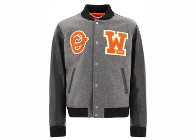 Pre-owned Off-white Men's Offwhite Logo Lettering Bomber Jacket In Grey/black