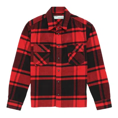 Pre-owned Off-white Men's Offwhite Logo Print Checke Flannel Overshirt In Red/black In Multi