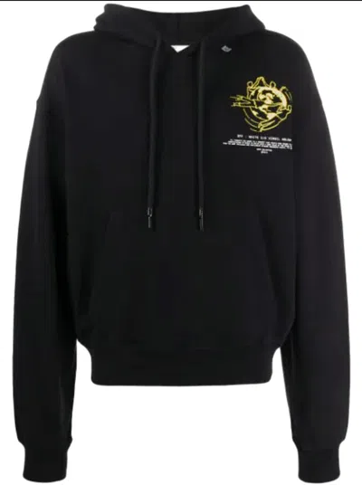 Pre-owned Off-white Men's Offwhite Logo Print Long Sleeve Hoodie In Black Yellow In Multi