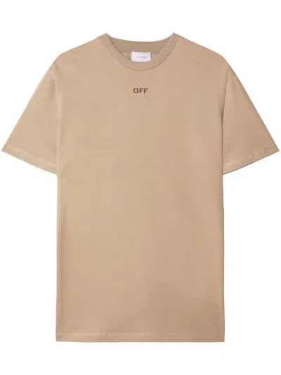 Pre-owned Off-white Men's Offwhite Logoembroidered Cotton T-shirt In Sand Beige In Brown