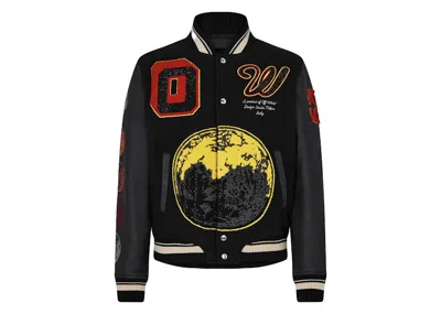 Pre-owned Off-white Men's Offwhite Moon Phase Leather Sleeve Sierra Leone Varsity Jacket In Black