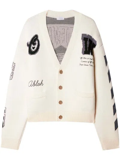 Pre-owned Off-white Men's Offwhite Moon Vars Wool Cardigan In Cream White/black