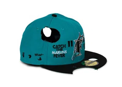 Pre-owned Off-white Men's Offwhite New Era Miami Marlins Fitted Hat In Lake Blue/black