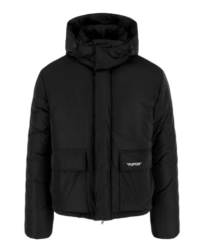 Pre-owned Off-white Men's Offwhite Outline Diag Quote Puffer Jacket (omed039sfab0011001) In Black