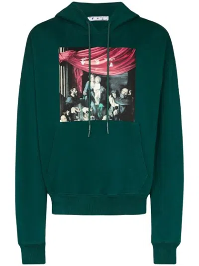 Pre-owned Off-white Men's Offwhite Oversize Fit Caravaggio Painting Hoodie In Dark Green/black In Multi