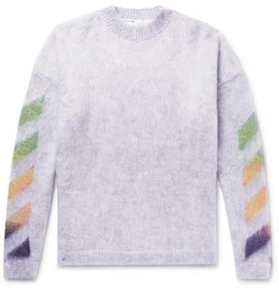 Pre-owned Off-white Men's Offwhite Oversized Diag Brushed Mohair Knit Sweater In Melange Grey In Gray