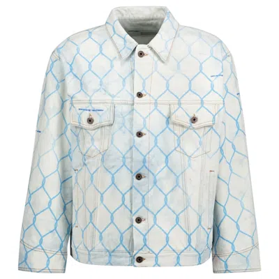 Pre-owned Off-white Men's Offwhite Oversized Fence Printed Denim Jacket In Bleach Light Blue