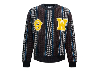 Pre-owned Off-white Men's Offwhite Ow Baja Chunky Crew Knit Sweater/in Blue/yellow In Multi