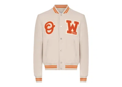 Pre-owned Off-white Men's Offwhite Ow Logopatch Wool Varsity Jacket In New Beige/orange In Multi