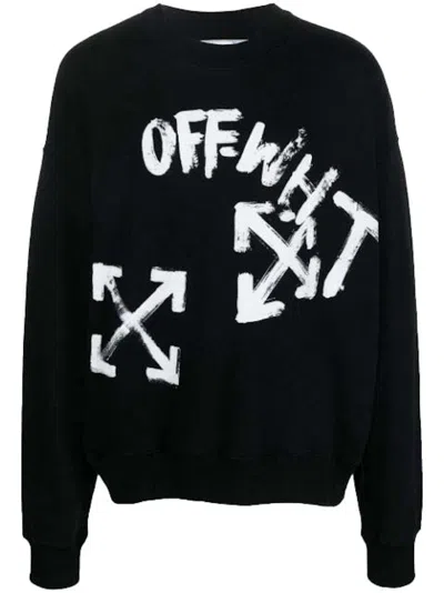 Pre-owned Off-white Men's Offwhite Paint Script Skate Crewneck Sweatshirt In Black/ White In Multi