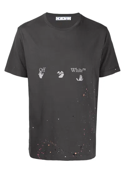 Pre-owned Off-white Men's Offwhite Paint Splatter Print T-shirt In Khaki Brown