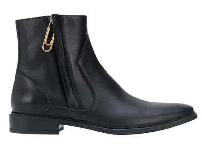 Pre-owned Off-white Men's Offwhite Paperclip Zipup Ankle Boots Sneakers In Black