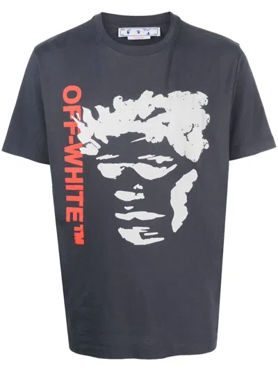 Pre-owned Off-white Men's Offwhite Printed Logo T-shirt In Navy Blue