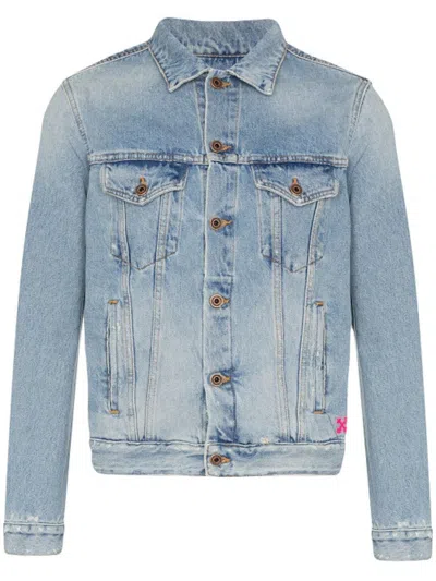 Pre-owned Off-white Men's Offwhite Slim Bleached Denim Jacket In Indigo In Purple