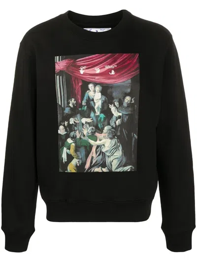 Pre-owned Off-white Men's Offwhite Slim Fit Caravaggio Painting Sweatshirt In Black