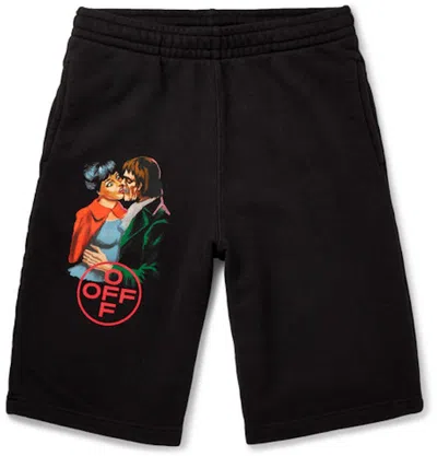 Pre-owned Off-white Men's Offwhite Slim Fit 'kiss' Graphic Print Shorts In Black