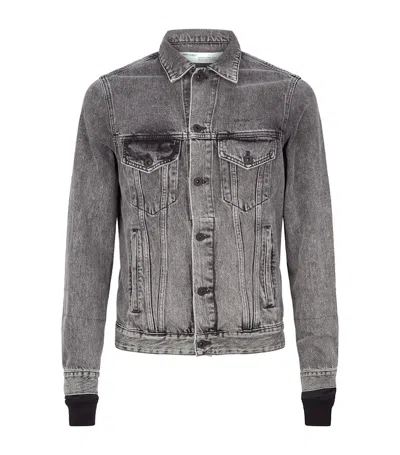 Pre-owned Off-white Men's Offwhite Slim Fit Logo Print Denim Jersey Jacket In Grey