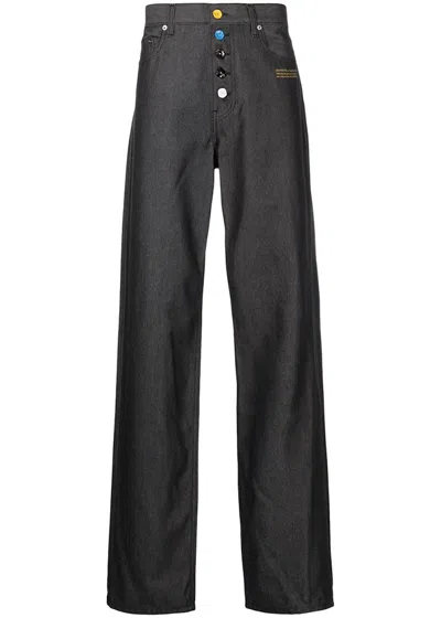 Pre-owned Off-white Men's Offwhite Slogan Print Straight Leg Jeans In Black