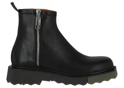 Pre-owned Off-white Men's Offwhite Sponge Sole Leather Zip Boot Sneakers In Black