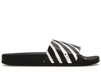 Pre-owned Off-white Men's Offwhite Spray Stripes Slides Sneakers In Black
