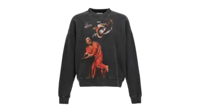 Pre-owned Off-white Men's Offwhite St. Matthew Design Skate Fit Washed Sweatshirt In Black