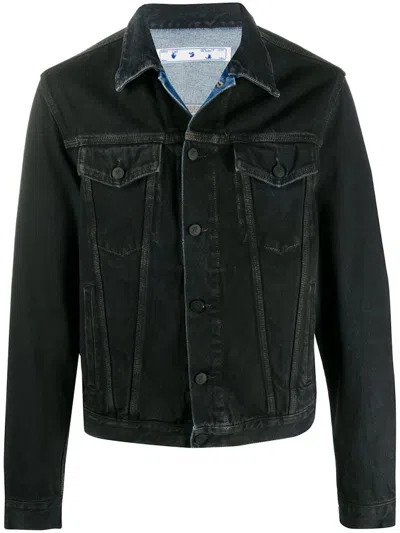 Pre-owned Off-white Men's Offwhite Stencil Arrows Denim Jacket In Black/medium Blue In Multi