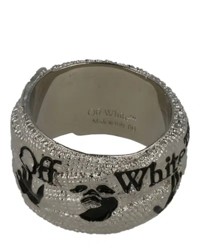 Pre-owned Off-white Men's Offwhite Swimming Logo Ring In Silver
